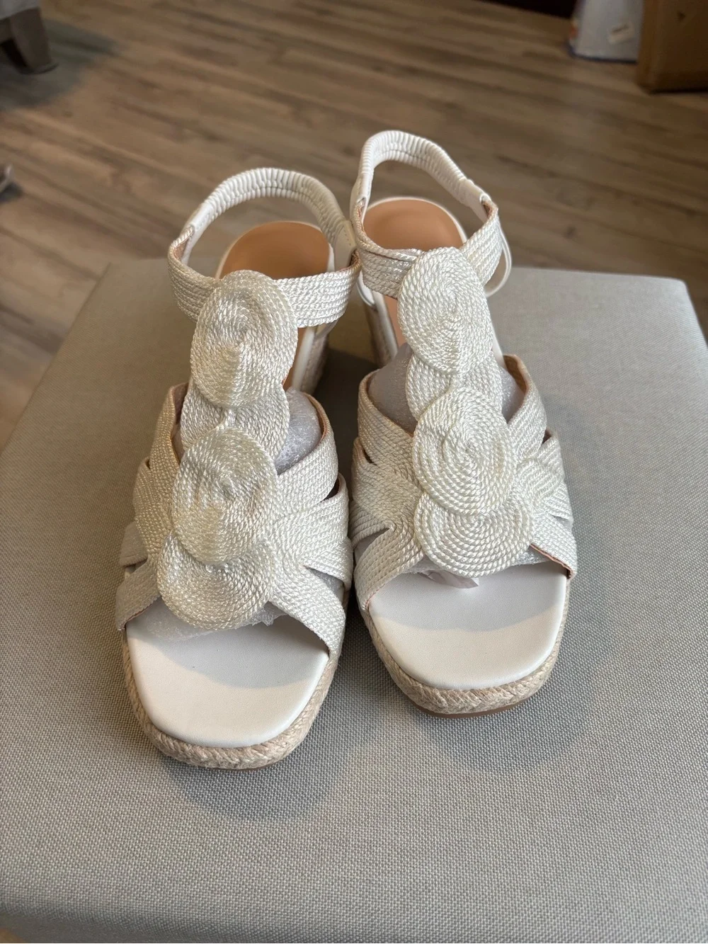 Women’s White Woven Espadrille Wedge Sandals